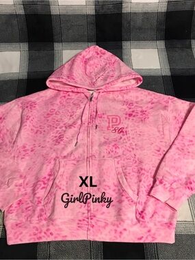 VS PINK IVY FLEECE CAMPUS FULL ZIP HOODIE IN PINK LEOPARD PRINT LOGO SIZE XL
